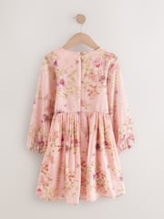 Pink Floral Long Sleeve Embellished Dress (3-10yrs) - Image 6 of 10