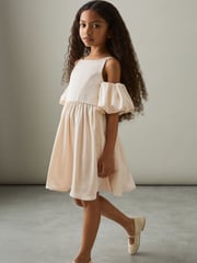 Reiss Ivory Christelle 4-9 yrs Sateen Puff-Sleeve Bridesmaid Dress - Image 1 of 5
