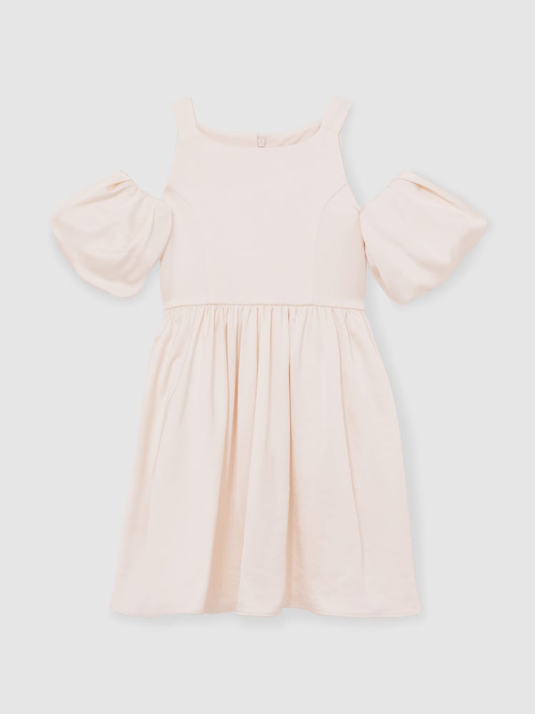 Reiss Ivory Christelle 4-9 yrs Sateen Puff-Sleeve Bridesmaid Dress - Image 2 of 5