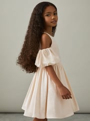 Reiss Ivory Christelle 4-9 yrs Sateen Puff-Sleeve Bridesmaid Dress - Image 3 of 5
