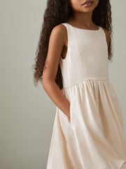 Reiss Ivory Christelle 13-14 yrs Sateen Puff-Sleeve Bridesmaid Dress - Image 4 of 5