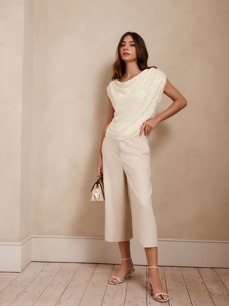 Ecru Drape Sleeveless Sequin Top - Image 2 of 8