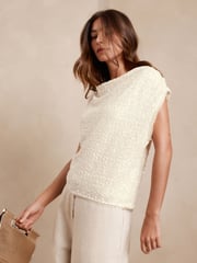 Ecru Drape Sleeveless Sequin Top - Image 4 of 8