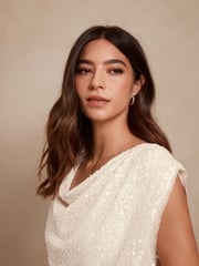 Ecru Drape Sleeveless Sequin Top - Image 5 of 8