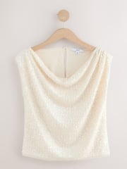 Ecru Drape Sleeveless Sequin Top - Image 6 of 8