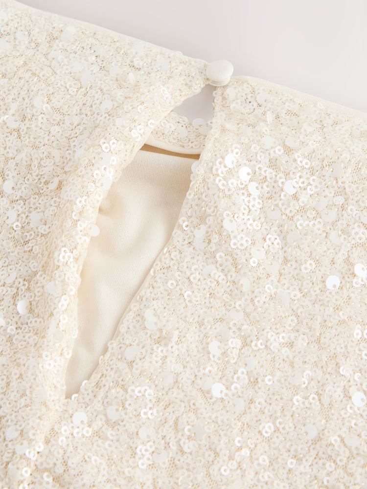 Ecru Drape Sleeveless Sequin Top - Image 8 of 8