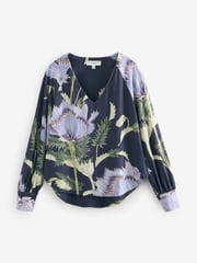 Kew Collection Navy Floral Long Sleeve V-Neck Jersey Blouse - Image 5 of 6