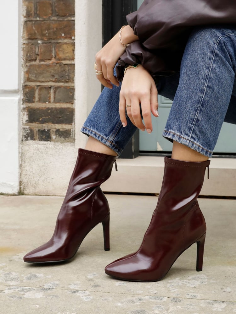 Linzi Red West Pointed Toe Ankle Boots With Stiletto Heel - Image 1 of 6