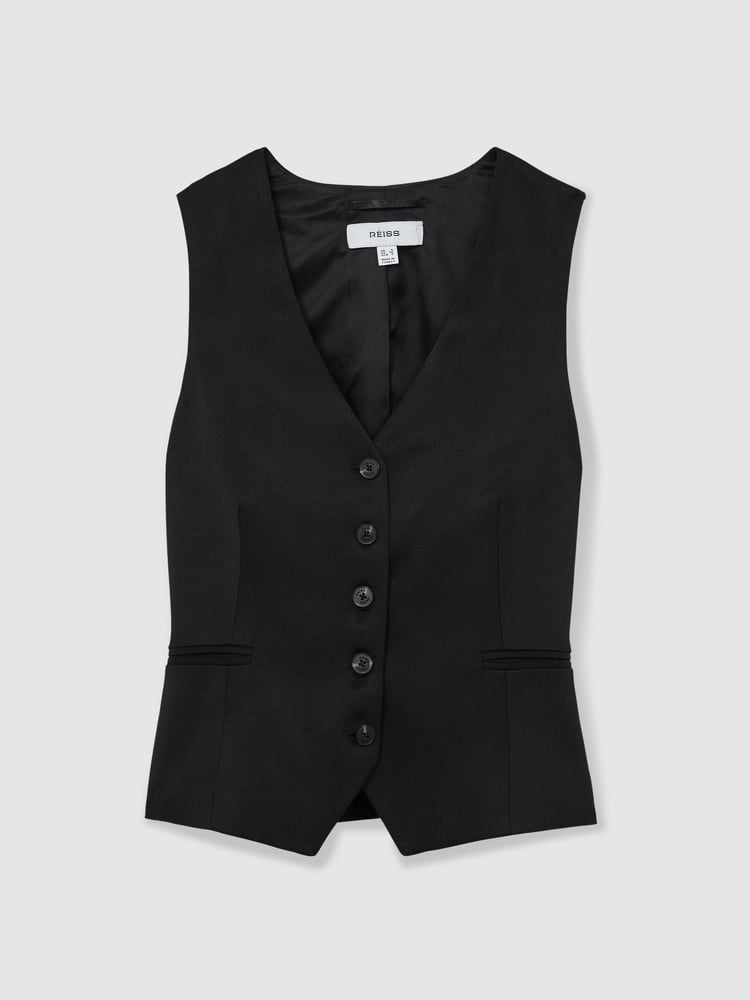 Reiss Black Millie Single-Breasted Tailored Waistcoat - Image 2 of 7