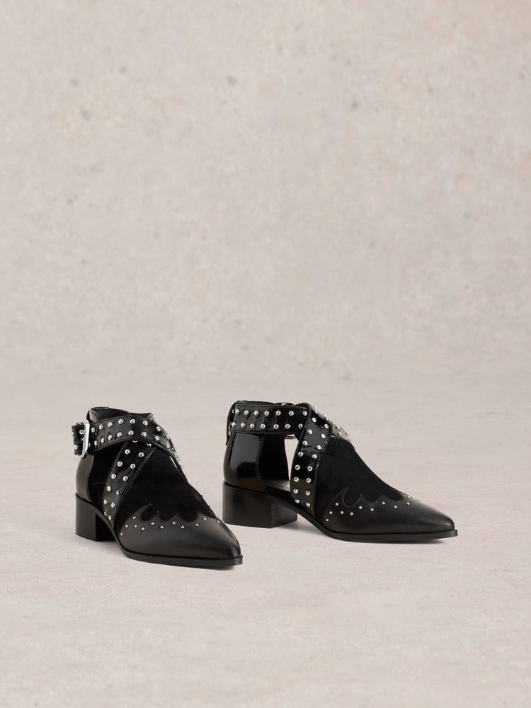 White Stuff Black Studded Ankle Boots - Image 2 of 5