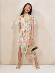 Lipsy Yellow Floral Asymetic Hem Occasion Dress (5-16yrs) - Image 3 of 5