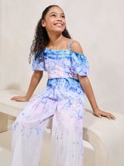 Lipsy Blue Floral Ombre Cold Shoulder Jumpsuit (5-16yrs) - Image 3 of 4