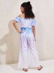Lipsy Blue Floral Ombre Cold Shoulder Jumpsuit (5-16yrs) - Image 4 of 4