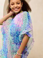 Lipsy Blue Ombre Printed Frill Edge Kaftan (5-16yrs) - Image 2 of 5
