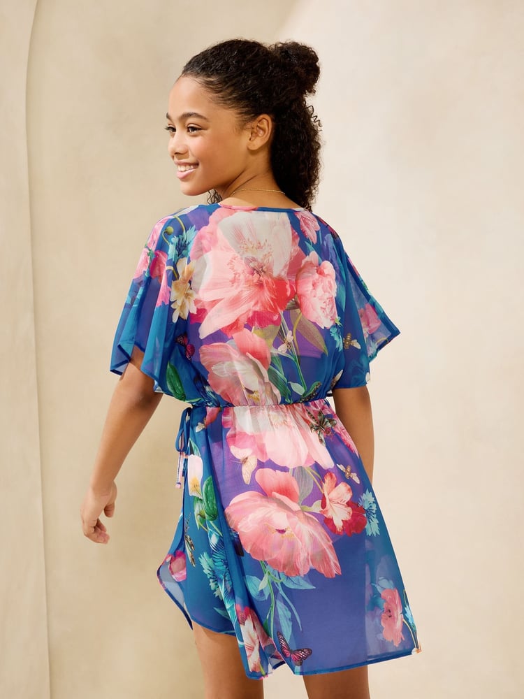 Lipsy Cobalt Blue Floral Printed Kaftan (5-16yrs) - Image 4 of 4