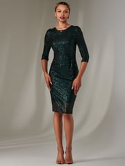 Jolie Moi Green 3/4 Sleeve Side Ruched Shift Dress - Image 5 of 6