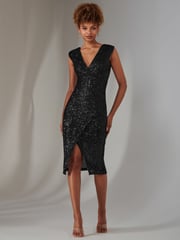 Jolie Moi Black Deja Sequin Midi Dress With Slit - Image 5 of 6