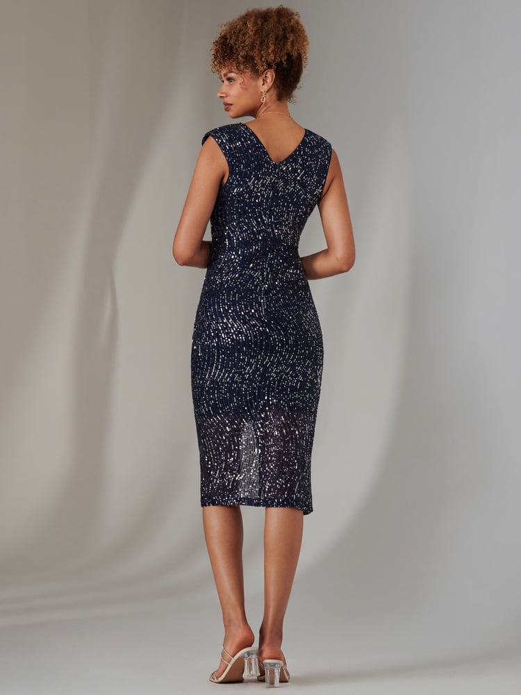 Jolie Moi Light Blue Deja Sequin Midi Dress With Slit - Image 2 of 6