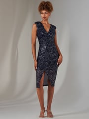 Jolie Moi Light Blue Deja Sequin Midi Dress With Slit - Image 5 of 6