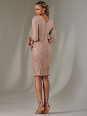 Jolie Moi Pink 3/4 Sleeve Sequin Stretch Shift Dress - Image 2 of 6
