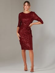 Jolie Moi Red 3/4 Sleeve Sequin Stretch Shift Dress - Image 1 of 6