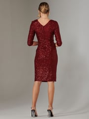 Jolie Moi Red 3/4 Sleeve Sequin Stretch Shift Dress - Image 2 of 6