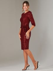 Jolie Moi Red 3/4 Sleeve Sequin Stretch Shift Dress - Image 4 of 6