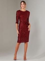 Jolie Moi Red 3/4 Sleeve Sequin Stretch Shift Dress - Image 5 of 6