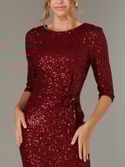 Jolie Moi Red 3/4 Sleeve Sequin Stretch Shift Dress - Image 6 of 6