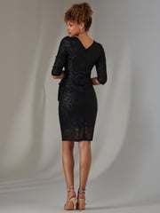 Jolie Moi Black 3/4 Sleeve Sequin Stretch Shift Dress - Image 2 of 7