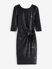 Jolie Moi Black 3/4 Sleeve Sequin Stretch Shift Dress - Image 7 of 7