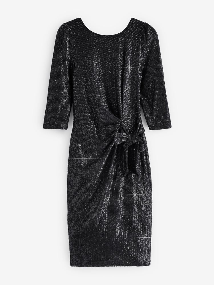 Jolie Moi Black 3/4 Sleeve Sequin Stretch Shift Dress - Image 7 of 7