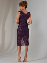 Jolie Moi Purple Deja Sequin Midi Dress With Slit - Image 2 of 6