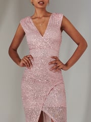 Jolie Moi Pink Deja Sequin Midi Dress With Slit - Image 3 of 6