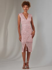Jolie Moi Pink Deja Sequin Midi Dress With Slit - Image 4 of 6