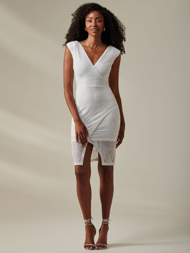 Jolie Moi White Demi Sequin Wrap Slit Bodycon Dress - Image 6 of 6