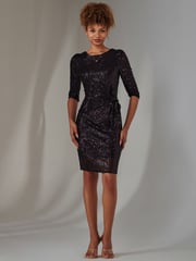 Jolie Moi Purple 3/4 Sleeve Sequin Stretch Shift Dress - Image 6 of 6