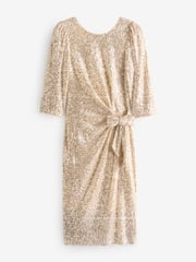 Jolie Moi Natural 3/4 Sleeve Side Ruched Shift Dress - Image 7 of 7