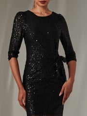 Jolie Moi Black Sleeved Sequin Embellished Shift Dress - Image 3 of 6