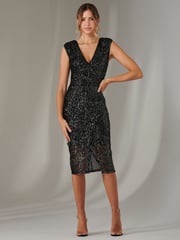 Jolie Moi Black Demi Sequin Wrap Slit Bodycon Dress - Image 1 of 6