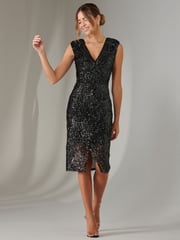 Jolie Moi Black Demi Sequin Wrap Slit Bodycon Dress - Image 4 of 6