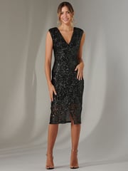 Jolie Moi Black Demi Sequin Wrap Slit Bodycon Dress - Image 5 of 6