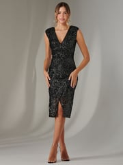 Jolie Moi Black Demi Sequin Wrap Slit Bodycon Dress - Image 6 of 6