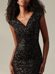 Jolie Moi Black Wrap Bodice Sequin Midi Dress - Image 3 of 6