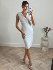 Jolie Moi White Qaya Sequin V-Neck Shift Dress - Image 1 of 6