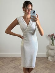 Jolie Moi White Qaya Sequin V-Neck Shift Dress - Image 6 of 6