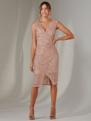 Jolie Moi Pink Demi Sequin Wrap Slit Bodycon Dress - Image 1 of 6