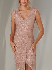 Jolie Moi Pink Demi Sequin Wrap Slit Bodycon Dress - Image 3 of 6