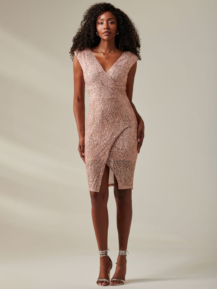 Jolie Moi Pink Demi Sequin Wrap Slit Bodycon Dress - Image 6 of 6