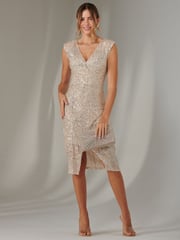 Jolie Moi Natural Demi Sequin Wrap Slit Bodycon Dress - Image 1 of 6